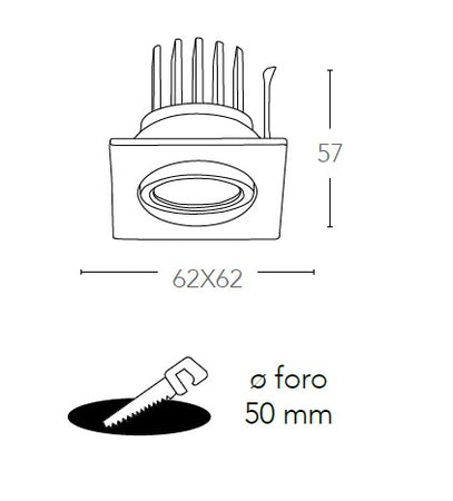 Incasso Soffitto Ribassato Faretto Orientabile Quadrato Alluminio Silver Led 3 watt 4000 kelvin