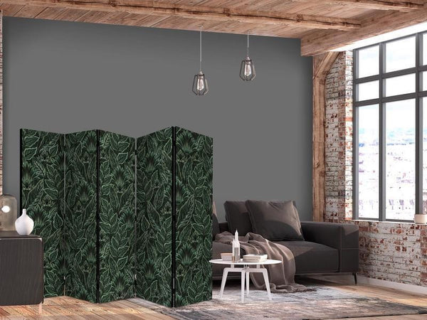 Paravento - Dense Vegetation - Botanical Patterns in Illustrative Style Green