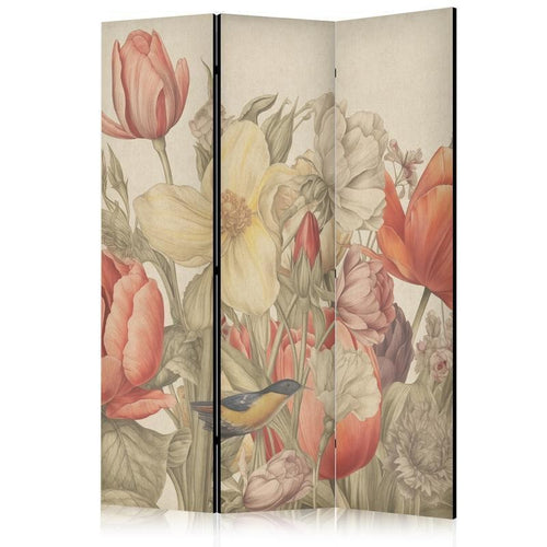 Paravento - Bouquet with Tulips - Colorful Flowers on a Light Background - Illustration