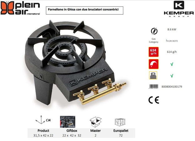 Kemper 104988 fornellone da 8,6Kw a 3 fuochi con 3 piedi di appoggio