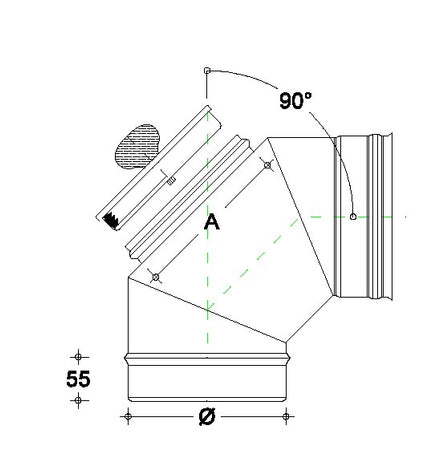 Curva da 300mm gomito MF con ispezione a tappo da in acciaio inox AISI 304