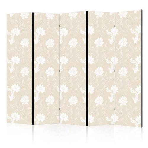 Paravento - Fish and Water Lilies - Bright Oriental Fish Swimming Among Water Flowers on a Delicate Sand-Beige Backgroun