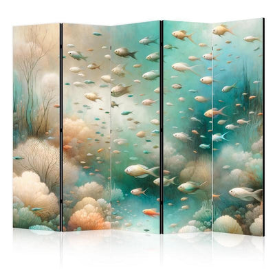 Paravento - Spectacular Underwater Landscape - Fish in an Underwater World in Turquoise Blue Beige and Delicate Orange C