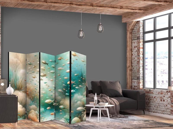 Paravento - Spectacular Underwater Landscape - Fish in an Underwater World in Turquoise Blue Beige and Delicate Orange C