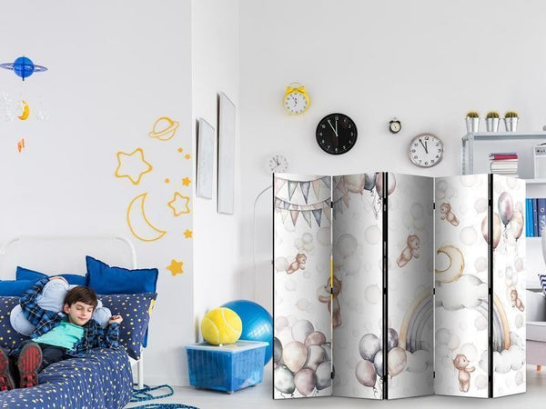 Paravento - Plush Bears with Balloons - Flying Light-Brown Bears Among Balloons - Clouds - and Rainbows in Subdued - Pas