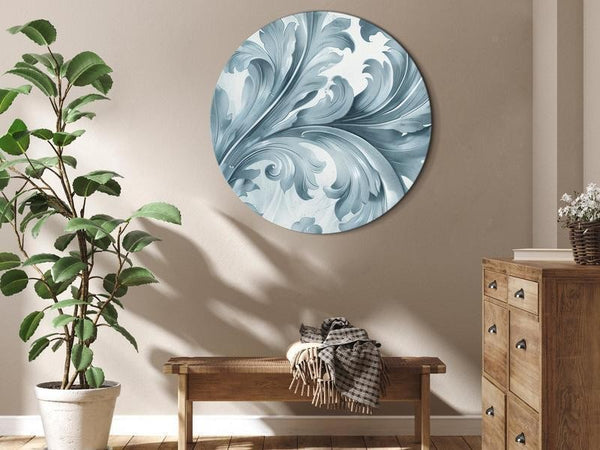 Quadro rotondo - Stone Baroque Ornaments in Light Shades of Gray-Blue