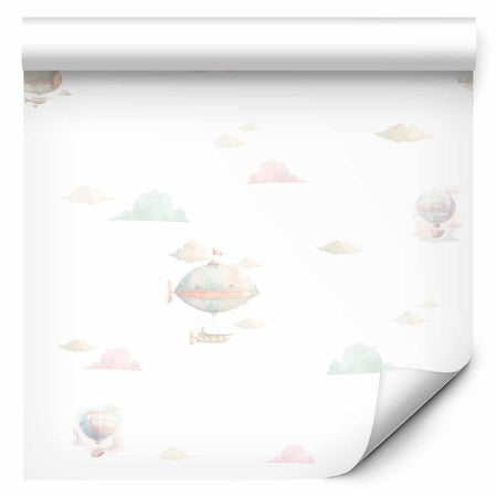 Tappezzeria murale - Watercolor - Colorful balloons and airships against a backdrop of colorful clouds
