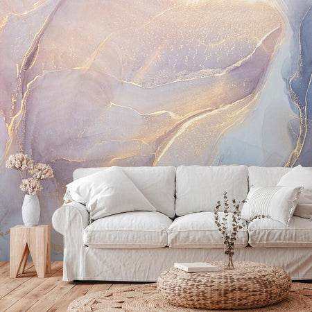 Carta da parati - Pink and Blue Marble - Abstract Watercolour With Gold Accent