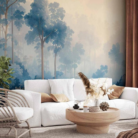 Carta da parati - Landscape with Trees in Illustrative Style Fairy-Tale Blue Forest