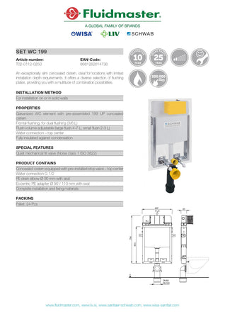 Schwab set Wc 199 modulo con cassetta da incasso per wc sospeso con sostegno per pareti in muratura