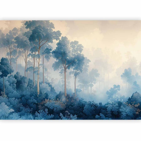 Carta da parati - Landscape with Trees in Illustrative Style Fairy-Tale Blue Forest