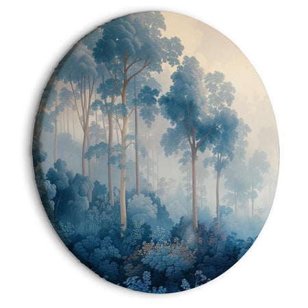 Quadro rotondo - Landscape with Trees in Illustrative Style Fairy-Tale Blue Forest