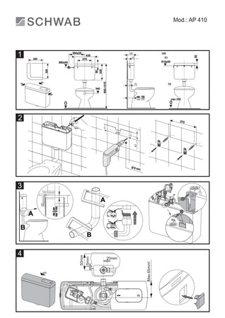Schwab cassetta IRIS PS MONO per wc per installazione a parete posizione bassa s/rubinetto