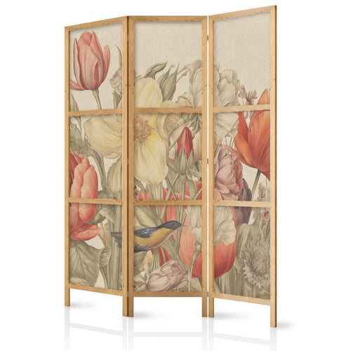 Paravento giapponese - Bouquet with Tulips - Colorful Flowers on a Light Background - Illustration