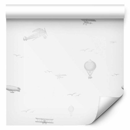 Tappezzeria murale - Drawing - Airplanes - balloons - and airships against a sky full of birds