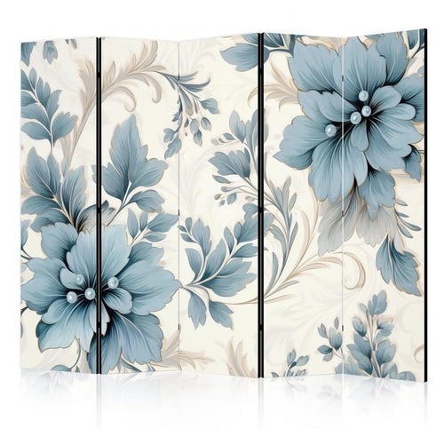 Paravento - Turquoise Flowers in Retro Vibe Floral Ornaments