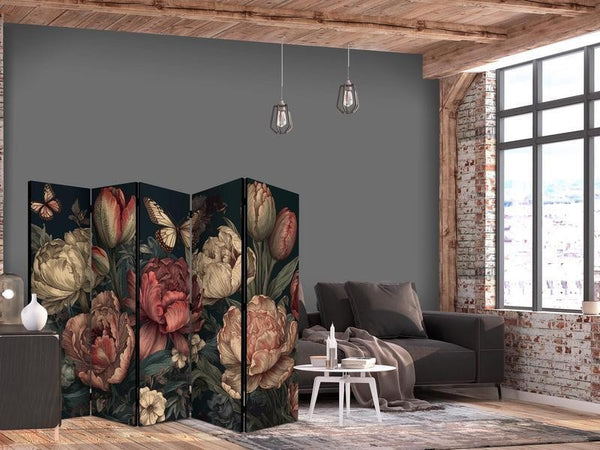 Paravento - Floral Illustration - Magnificent Flower Buds on a Turquoise Background