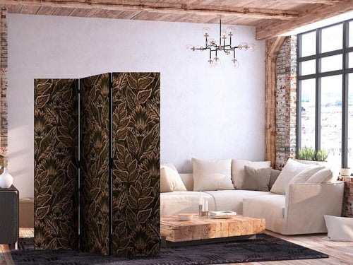 Paravento - Dense Vegetation - Botanical Patterns in Illustrative Style Brown