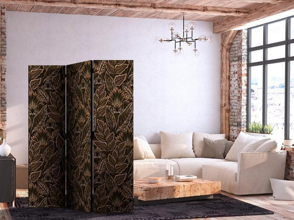 Paravento - Dense Vegetation - Botanical Patterns in Illustrative Style Brown