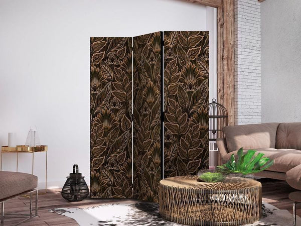 Paravento - Dense Vegetation - Botanical Patterns in Illustrative Style Brown