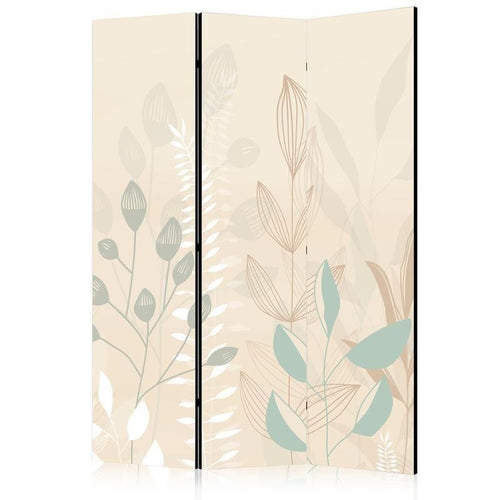 Paravento - Morning in the Meadow - Various Pastel Plants on a Beige Background