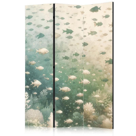 Paravento - Fish and Diverse Vegetation - A Group of Fish in Pastel Muted Colors Among Oceanic Vegetation