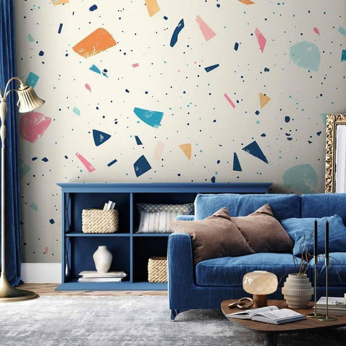 Carta da parati - Terrazzo with Multicolored Large Elements Cheerful Pattern on a Light Background