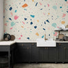 Carta da parati - Terrazzo with Multicolored Large Elements Cheerful Pattern on a Light Background