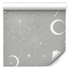 Tappezzeria murale - Cosmic Fireworks - Elegant pattern with moons and stars on a gray background