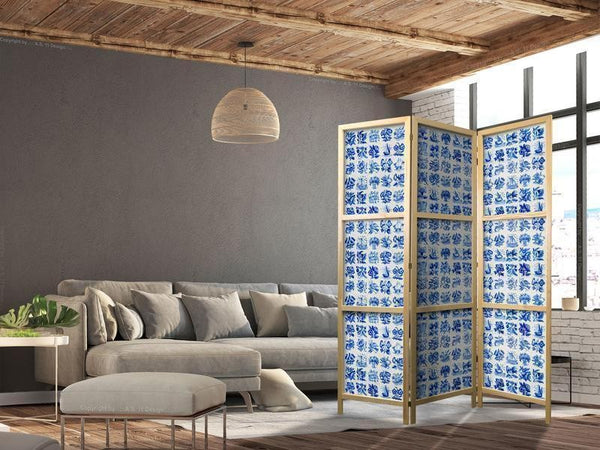 Paravento giapponese Piastrelle blu 3 ante