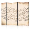 Paravento - Sketch of a Fish School - Sketches of Various Fish Species Swimming in a School on a Beige Background in Vin