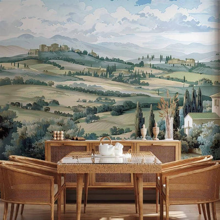 Carta da parati - Landscape with Green Fields and Trees Tuscan Sunny View