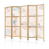 Paravento giapponese - Fairy-Tale Moon - Moon with balloons among clouds and stars in subdued colors on a light beige ba