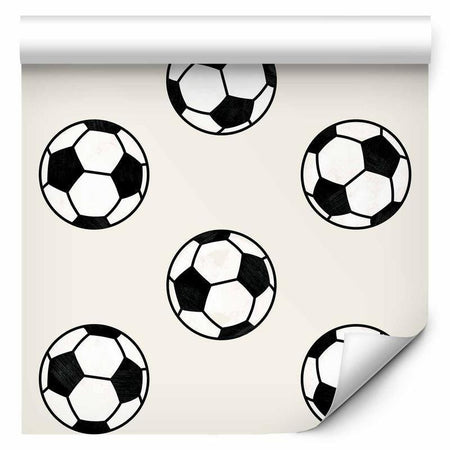 Tappezzeria murale - Soccer - Symmetrical black-and-white soccer balls on a beige background