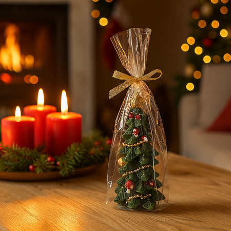 Candela decorativa albero "Wonderland" in cera per decorazioni natalizie