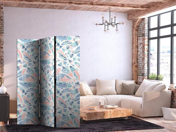 Paravento - Fish in Minimalist Style - Fish in Aztec Style in Pastel Color Shades on a White Background