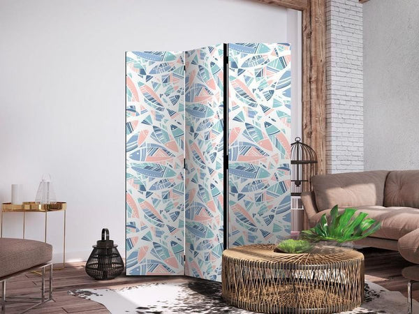 Paravento - Fish in Minimalist Style - Fish in Aztec Style in Pastel Color Shades on a White Background