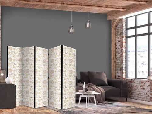 Paravento - Beige Shades of Nature - Flowers and Butterflies on a White Background - Illustration
