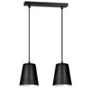 Lampadario 2 Luci Milargo In Acciaio Nero Con Paralumi A Cono In Nero E Bianco