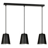 Lampadario 3 Luci Milargo In Acciaio Nero Con Paralumi A Cono In Nero E Bianco