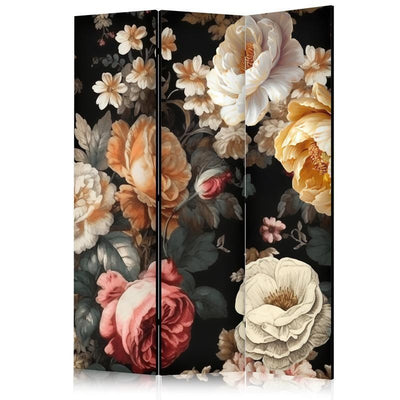 Paravento - Floristry in Vintage Style - a Plethora of Colorful Flowers on a Black Background