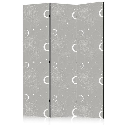 Paravento - Cosmic Fireworks - Elegant Pattern with Moons and Stars on a Gray Background