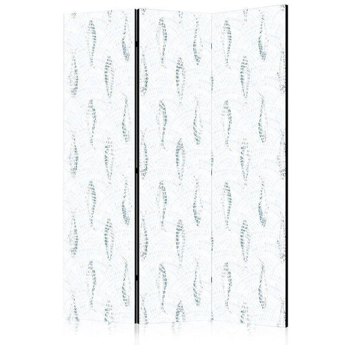 Paravento - Delicate Blue Fish - Mosaic Fish in Subtle Blue Color Shades with an Arched Pattern in the Background