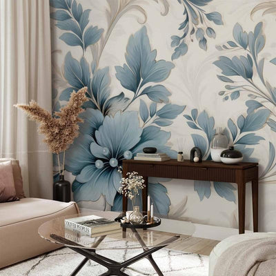 Carta da parati - Turquoise Flowers in Retro Ambience - Floristic Ornaments