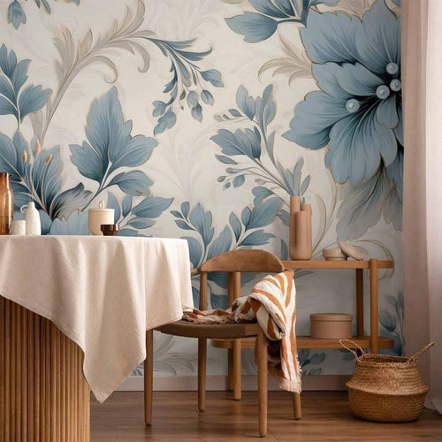 Carta da parati - Turquoise Flowers in Retro Ambience - Floristic Ornaments