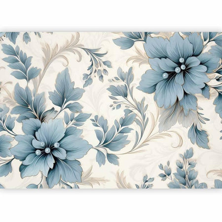 Carta da parati - Turquoise Flowers in Retro Ambience - Floristic Ornaments