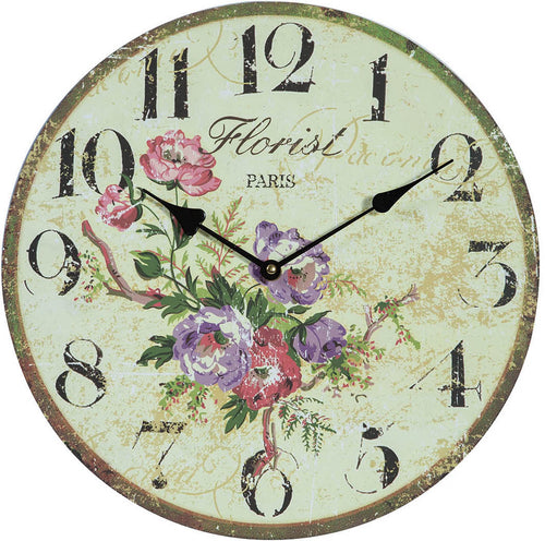 Biscottini Orologio da Appendere Fiori Biscottini Design Moderno Legno MDF Batteria 34