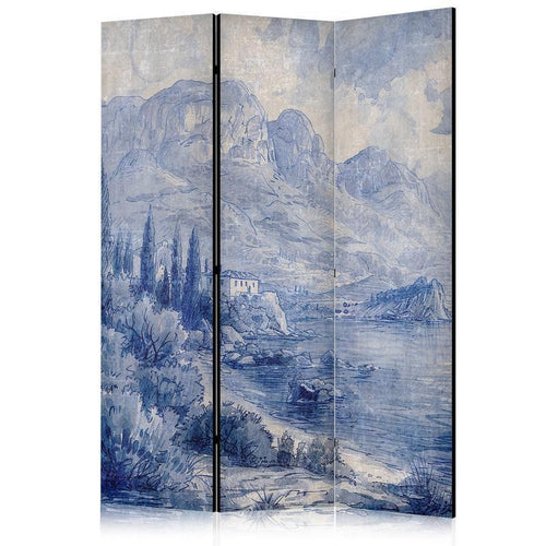 Paravento - Italian Landscape - Lake Como Painted in Shades of Blue