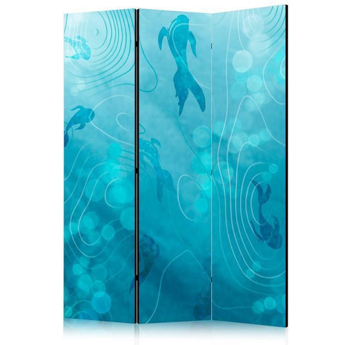 Paravento - Koi Fish Under The Water Surface - a Cluster of Japanese Fish in The Depths of The Pond in Shades of Navy An