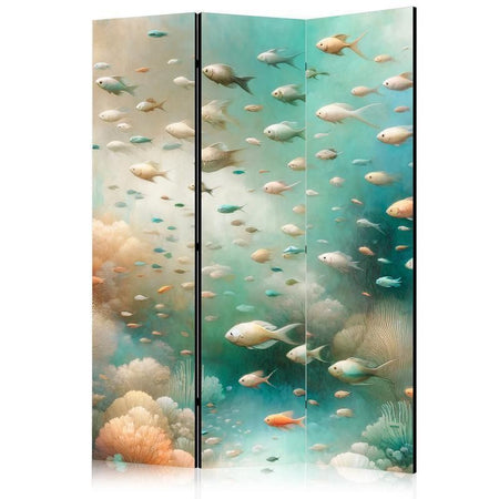 Paravento - Spectacular Underwater Landscape - Fish in an Underwater World in Turquoise Blue Beige and Delicate Orange C